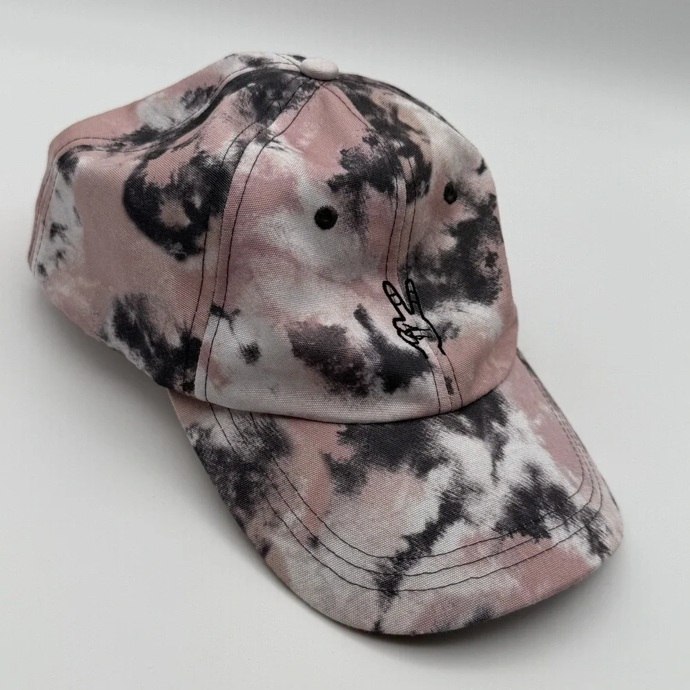 Tie-Dye Peace‎ Sign Embroidered Baseball Cap Pink Black White One Size